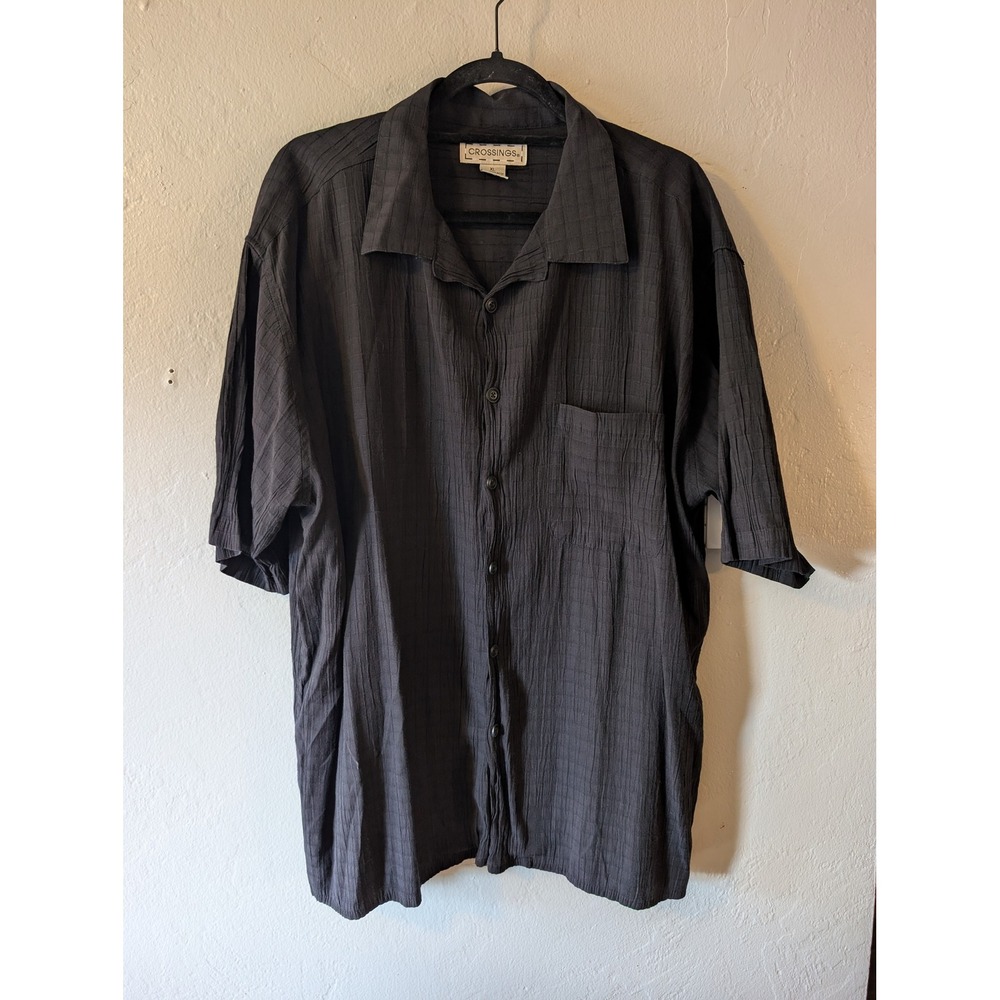 Crossings Men's XL Black Modal Rayon Textured Short Sleeve Button Up Shirt